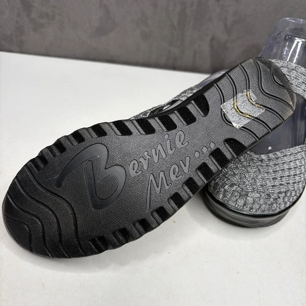Bernie Mev Lulia Wedge Sandals Womens 41 Silver Woven Elastic Mary Jane Platform